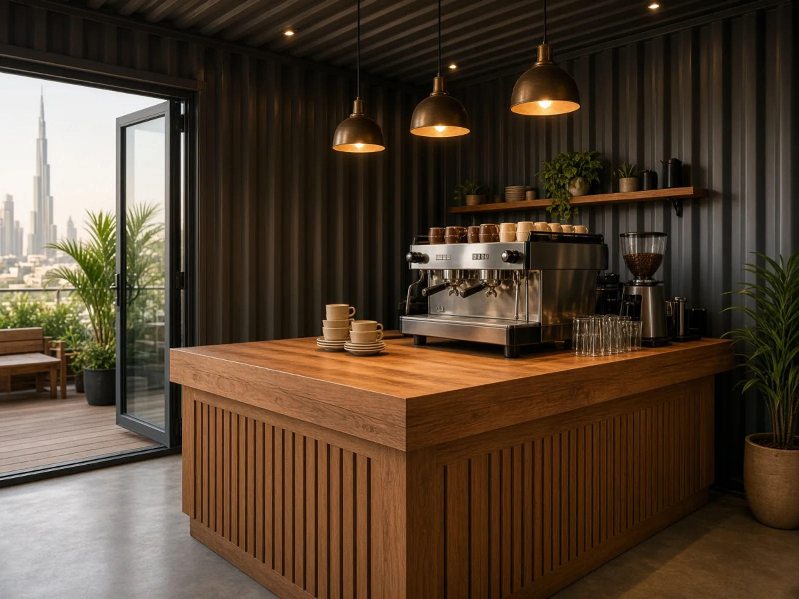 Interior layout of a cafe container in the USA