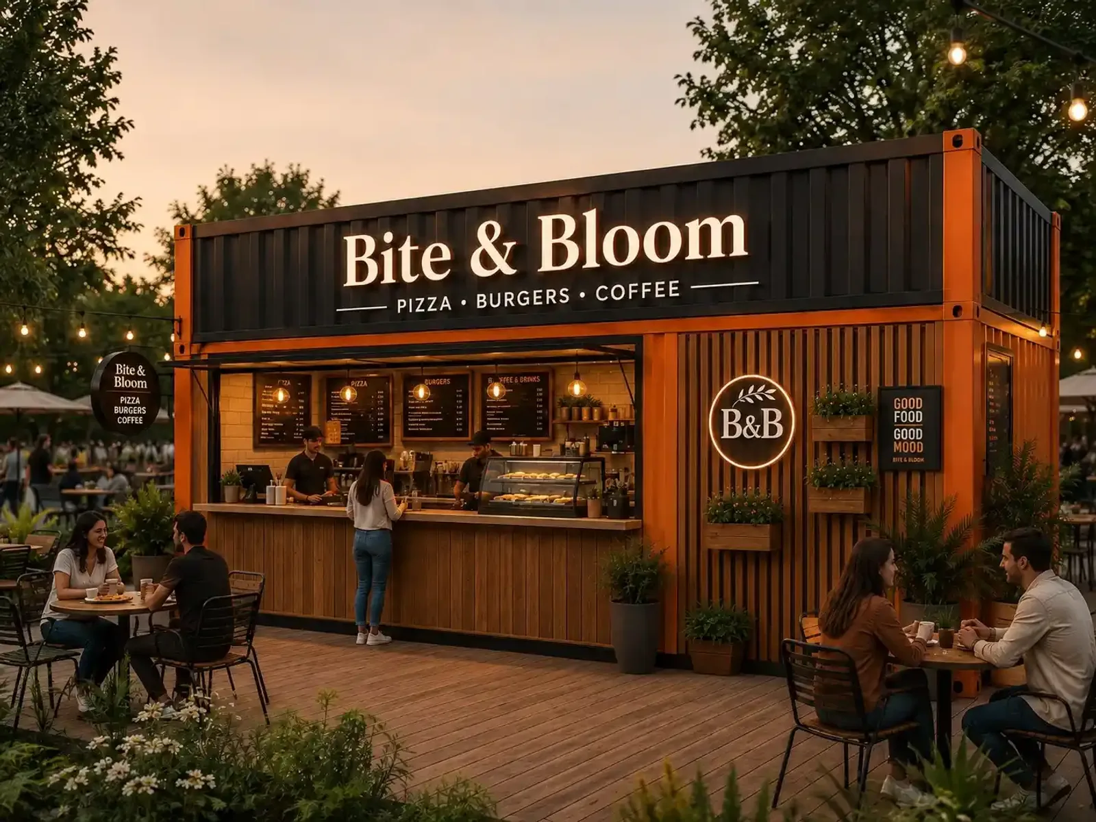 Commercial cafe container installed at a US retail location