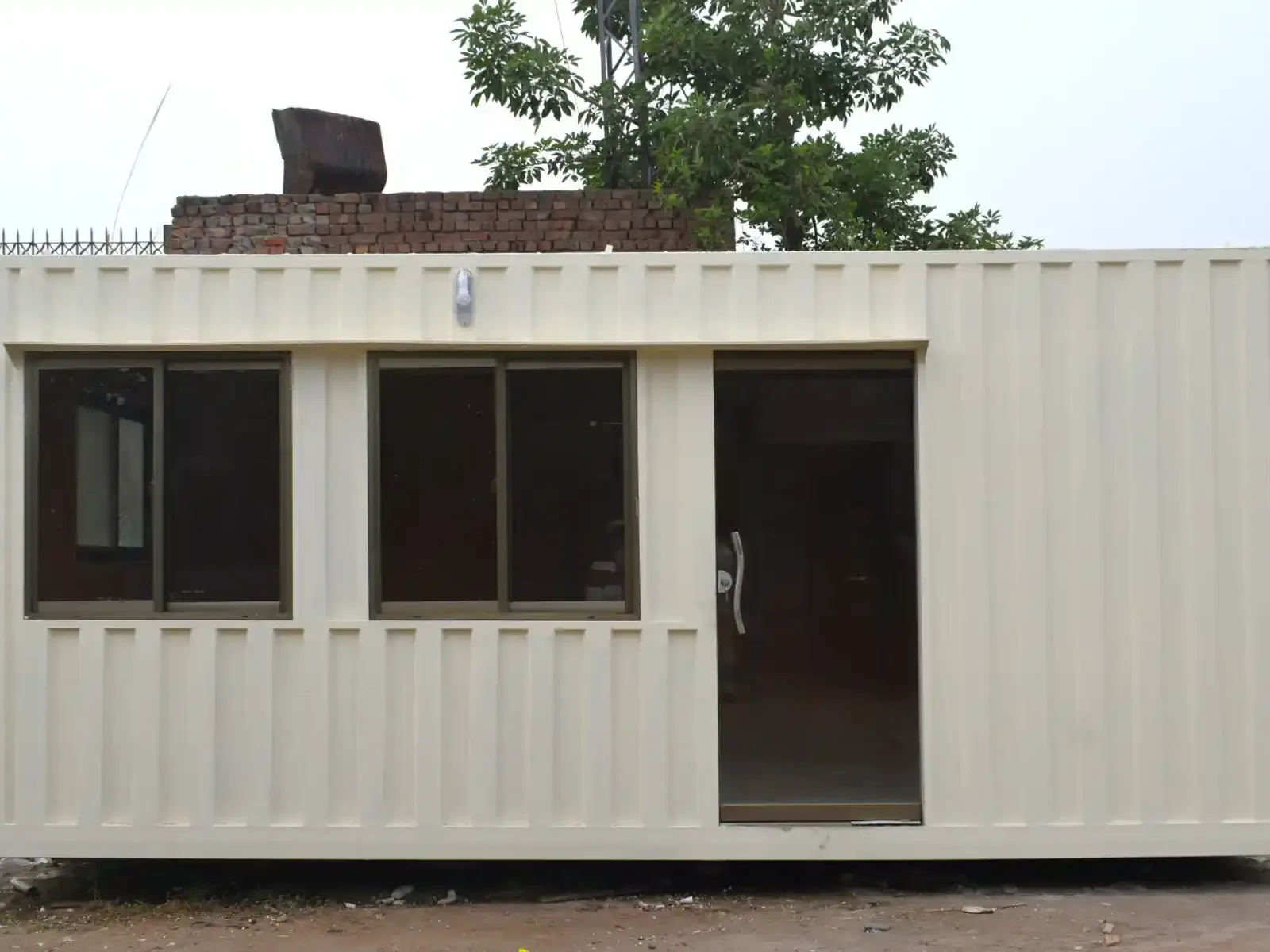 Office container with windows and doors at a US project site