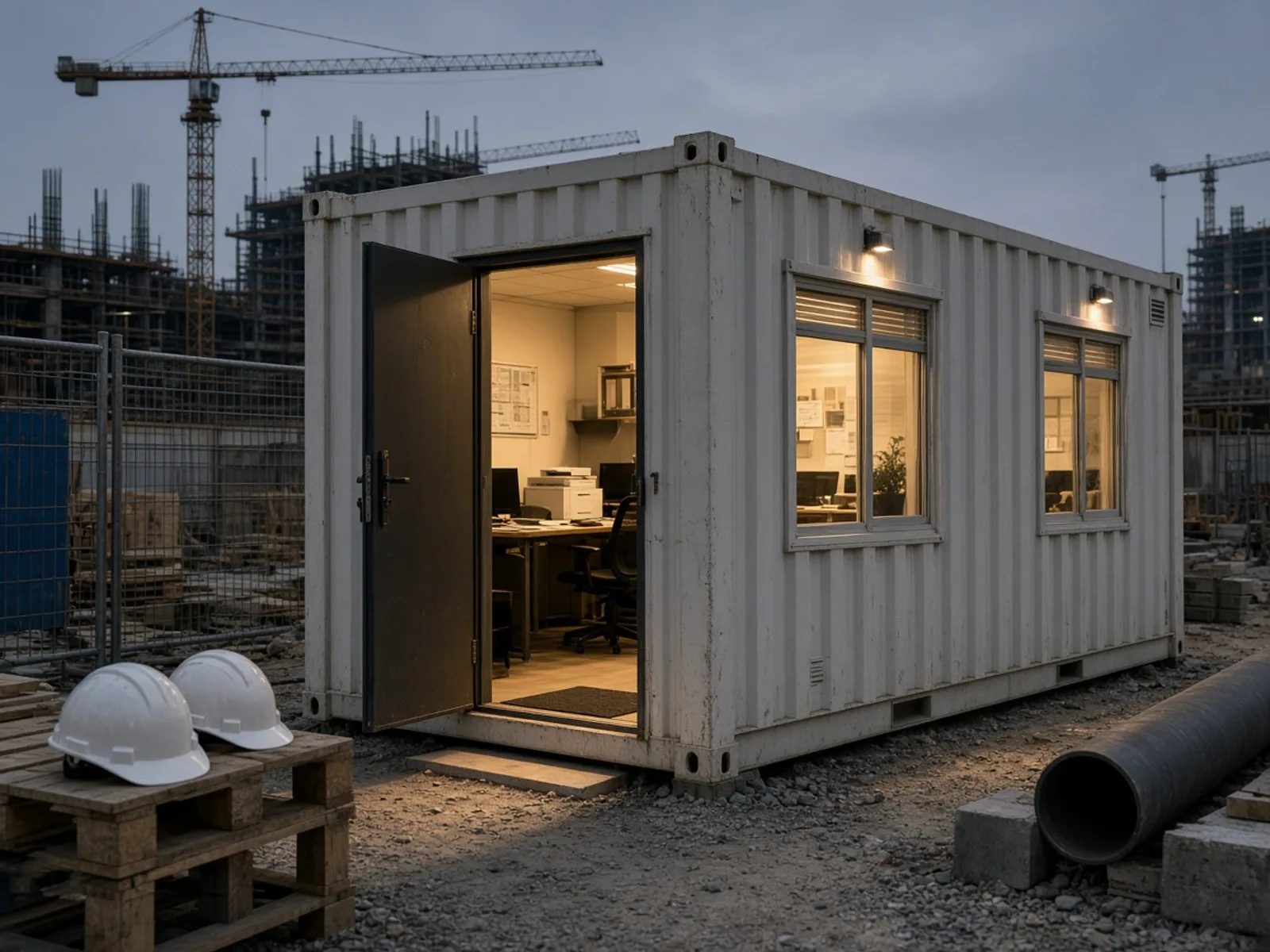 Site staff using an office container workspace on a USA project